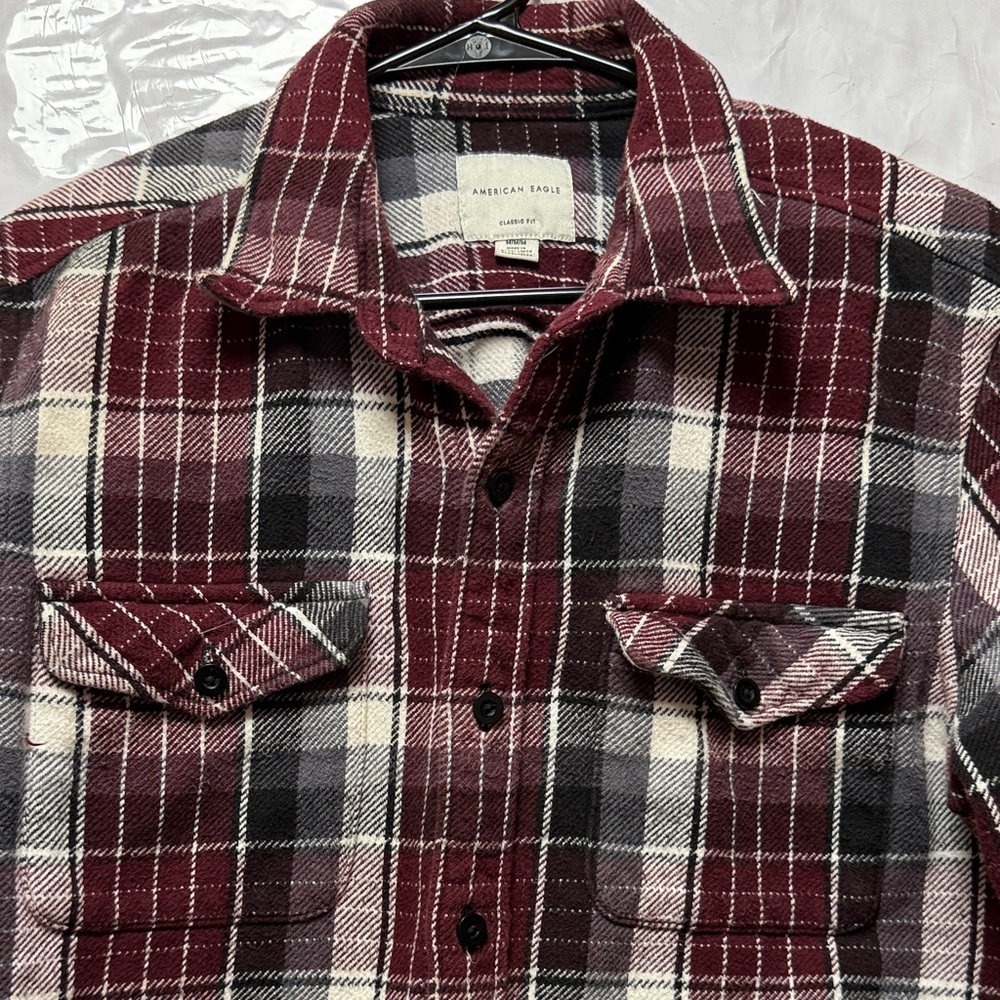 American Eagle Outfitters Burgundy and Black Plaid Shirt